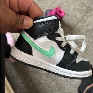 Kids Black and White Sneakers with Mint Accents